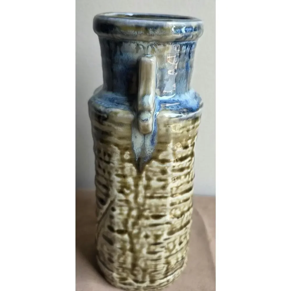 Vintage Japanese Iga Style Ikebana Vase Blue Green Drip Glaze Wabi Sabi Pottery